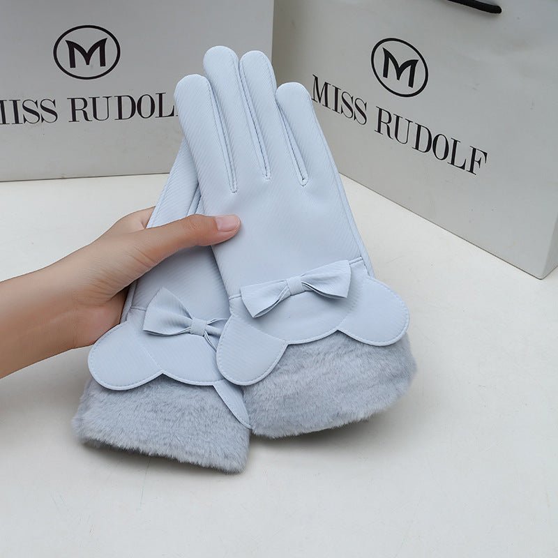 Exclusive Winter Women's Touch Screen Fleece-lined Thickened Warm Gloves — Fur Mouth Bear Beige — Alternate View 21