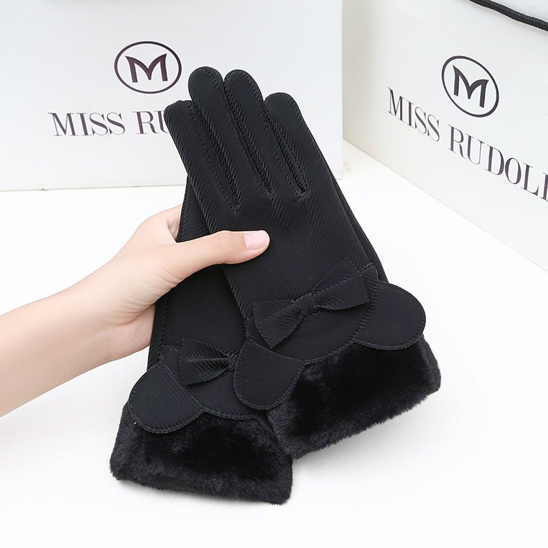 Exclusive Winter Women's Touch Screen Fleece-lined Thickened Warm Gloves — Fur Mouth Bear Beige — Alternate View 19