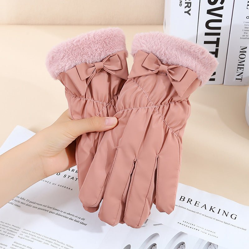 Exclusive Winter Women's Touch Screen Fleece-lined Thickened Warm Gloves — Fur Mouth Bear Beige — Alternate View 8