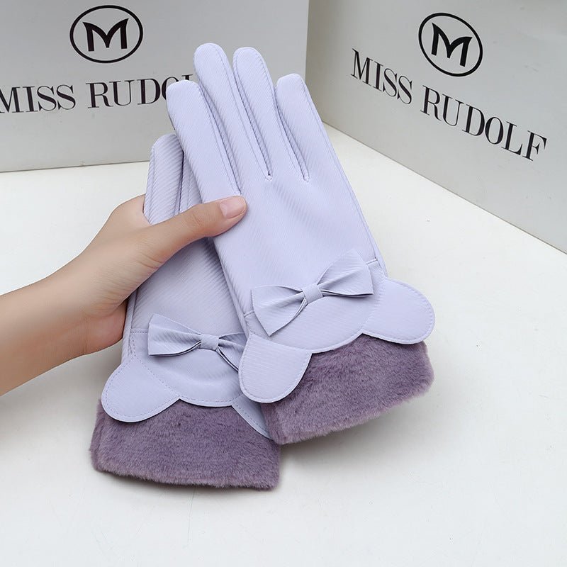 Exclusive Winter Women's Touch Screen Fleece-lined Thickened Warm Gloves — Fur Mouth Bear Beige — Alternate View 20