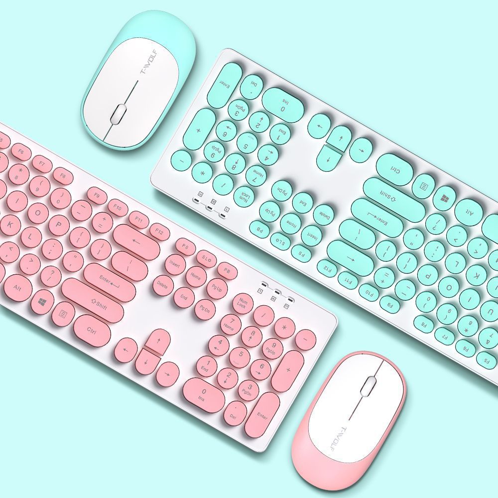 Exclusive Wireless Set Keyboard And Mouse — Pink — Front View