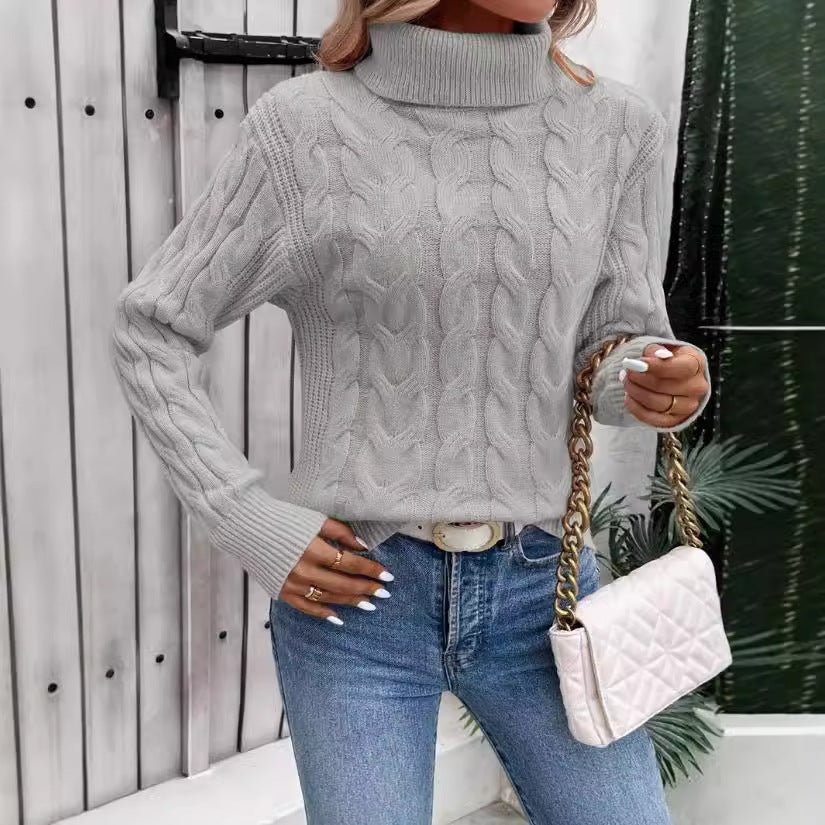 Exclusive Women's Cable-Knit Turtleneck Sweater — Gray — Size S — Top View
