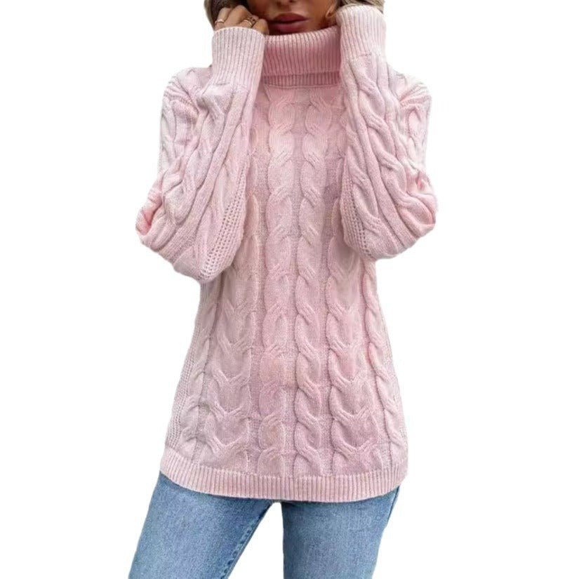 Exclusive Women's Cable-Knit Turtleneck Sweater — Gray — Size S — Detail View