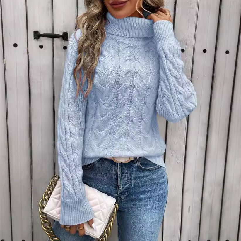 Exclusive Women's Cable-Knit Turtleneck Sweater — Gray — Size S — Back View
