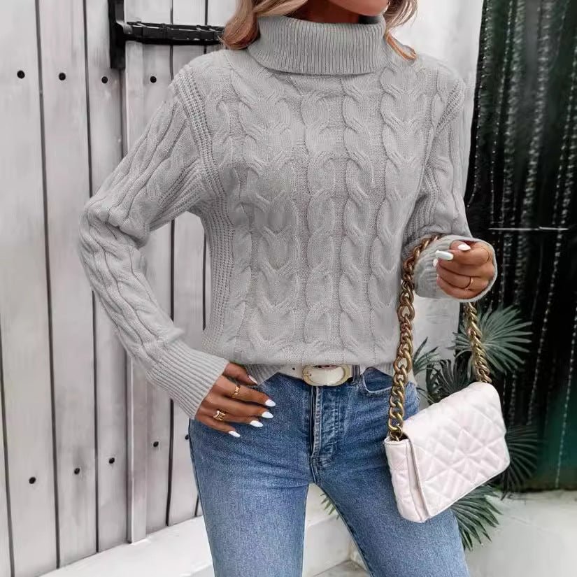 Exclusive Women's Cable-Knit Turtleneck Sweater — Gray — Size S — Side View