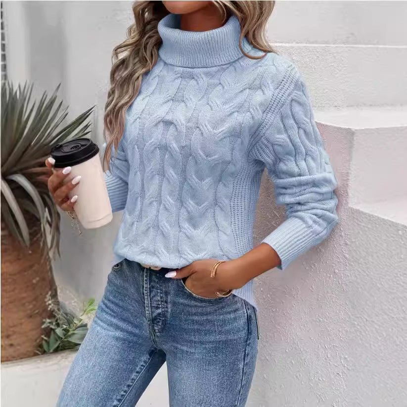 Exclusive Women's Cable-Knit Turtleneck Sweater — Gray — Size S — Front View