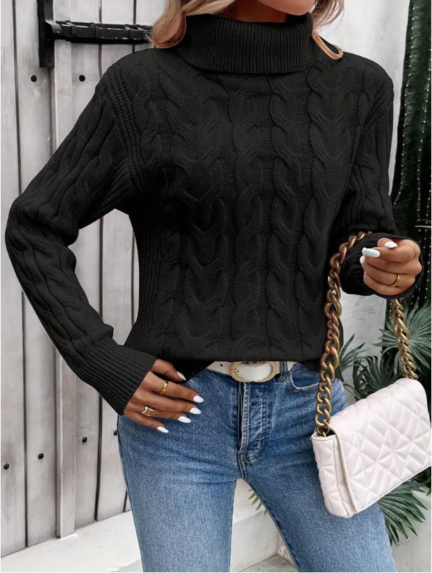 Exclusive Women's Cable-Knit Turtleneck Sweater — Gray — Size S — Lifestyle View