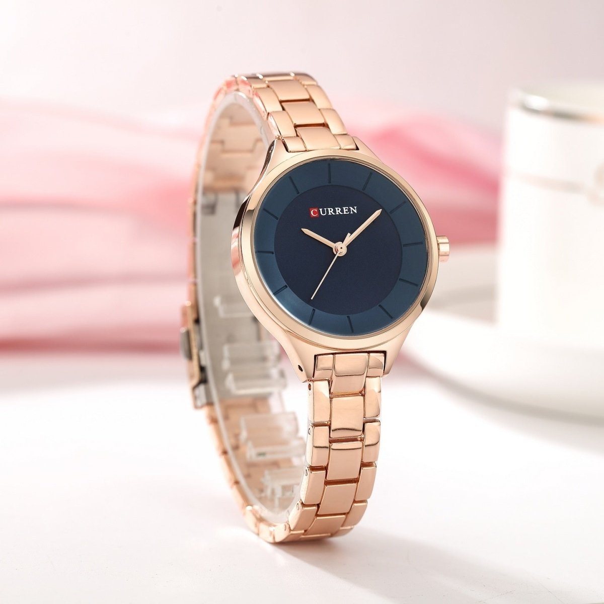 Exclusive Women's Korean-style Casual Watch — Rose Shell Black — Front View