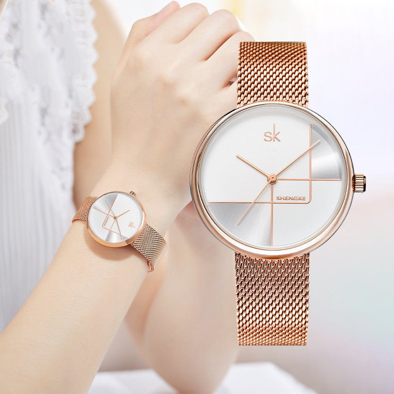 Exclusive Women's Simple Geometric Quartz Watch — 11K0105L01SK Silver — Front View