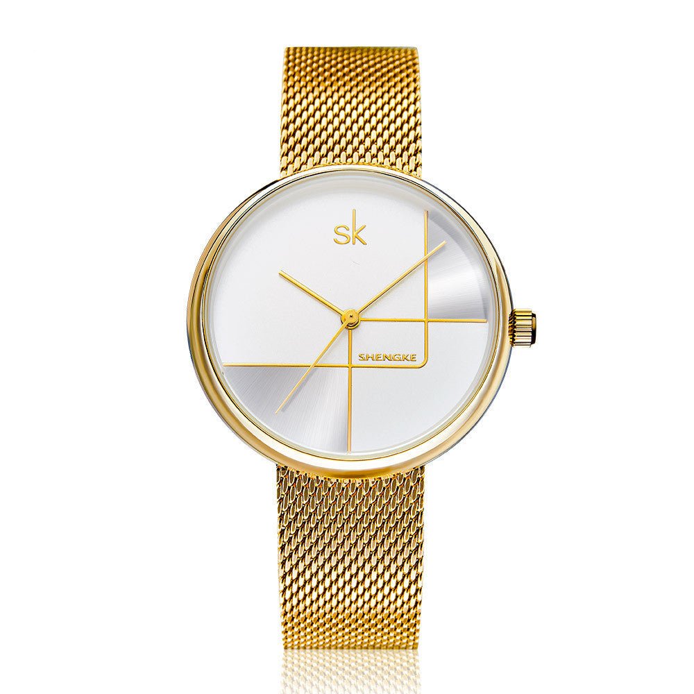 Exclusive Women's Simple Geometric Quartz Watch — 11K0105L01SK Silver — Side View