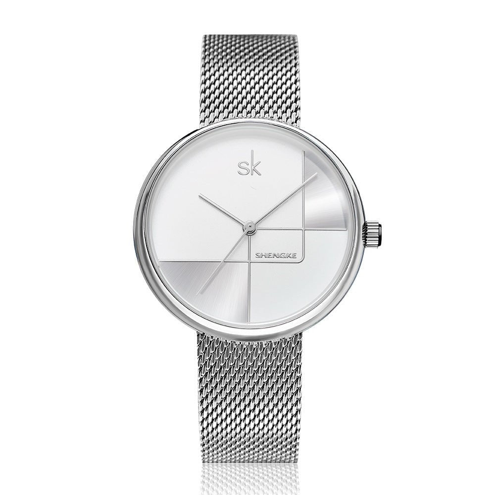 Exclusive Women's Simple Geometric Quartz Watch — 11K0105L01SK Silver — Top View