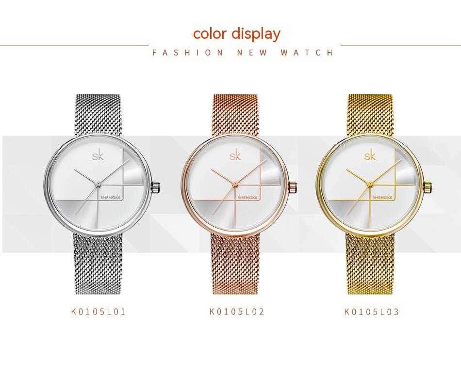 Exclusive Women's Simple Geometric Quartz Watch — 11K0105L01SK Silver — Lifestyle View