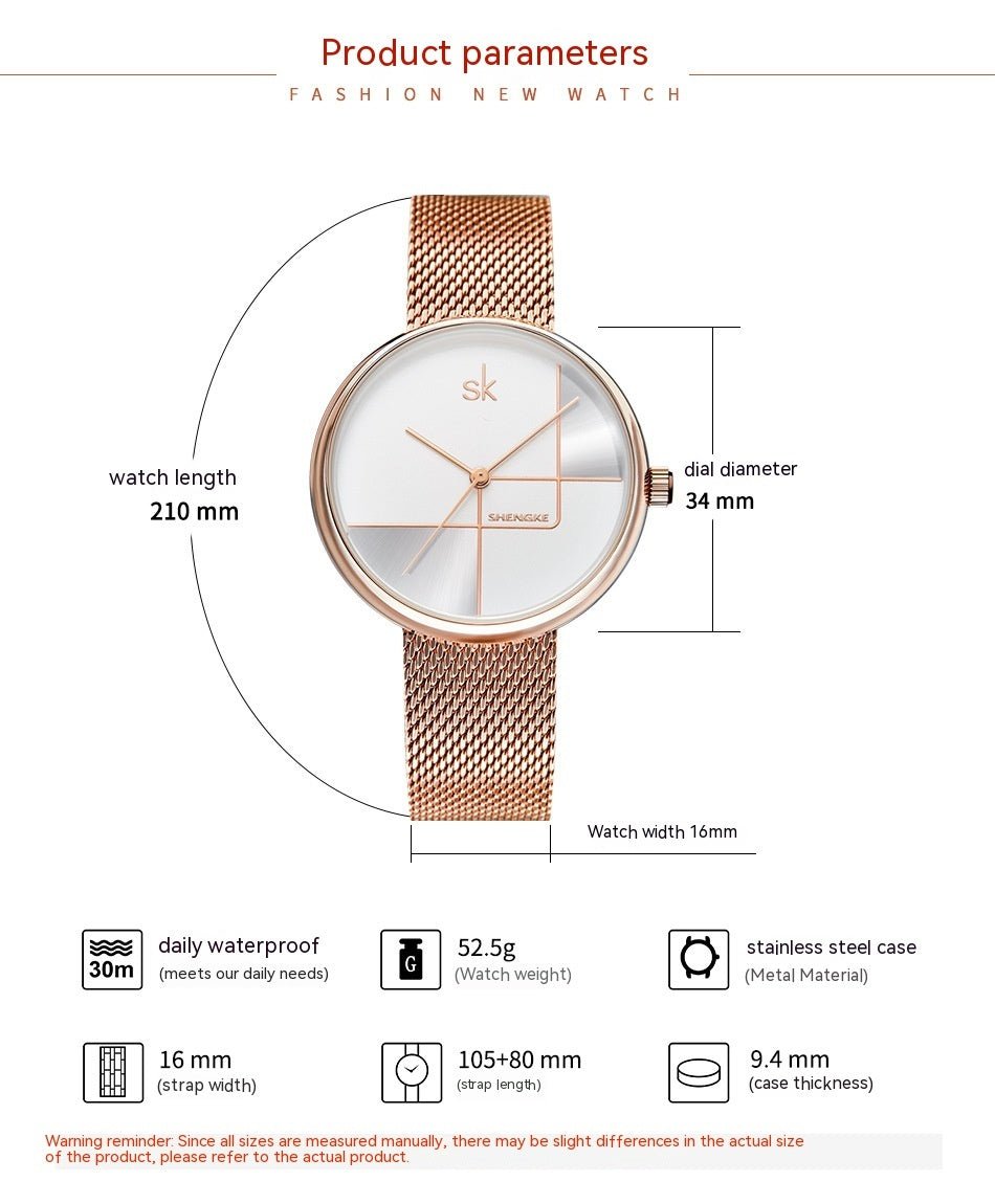Exclusive Women's Simple Geometric Quartz Watch — 11K0105L01SK Silver — Detail View