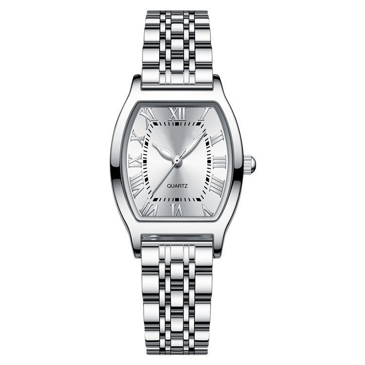 Exclusive Women's Simple Stainless-Steel Watch — Silver Streak White Noodles — Back View